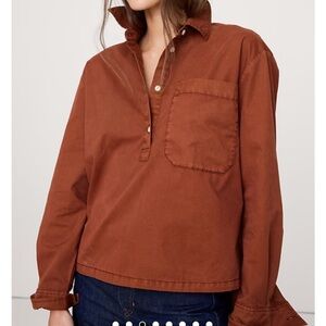 NWT! Womens Banana Republic Rust Orange Cotton Twill Popover Shirt  Petite XXS